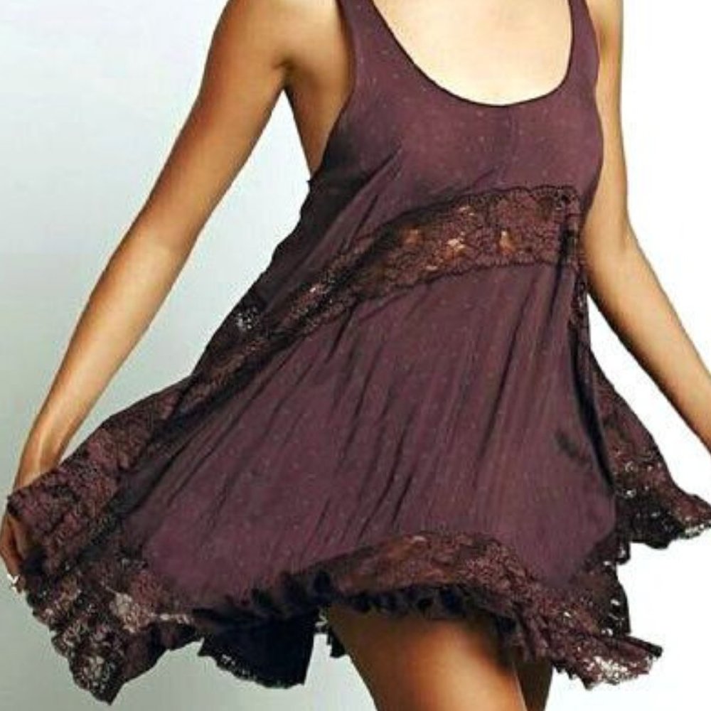 Free People Flowy Lace BohoDress Mini Black Size S